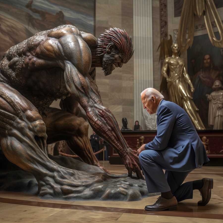 Joe Biden bowing down to the god of War in the U.S. Capitol