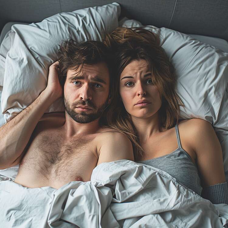 frustrated and angry couple are lying in bed