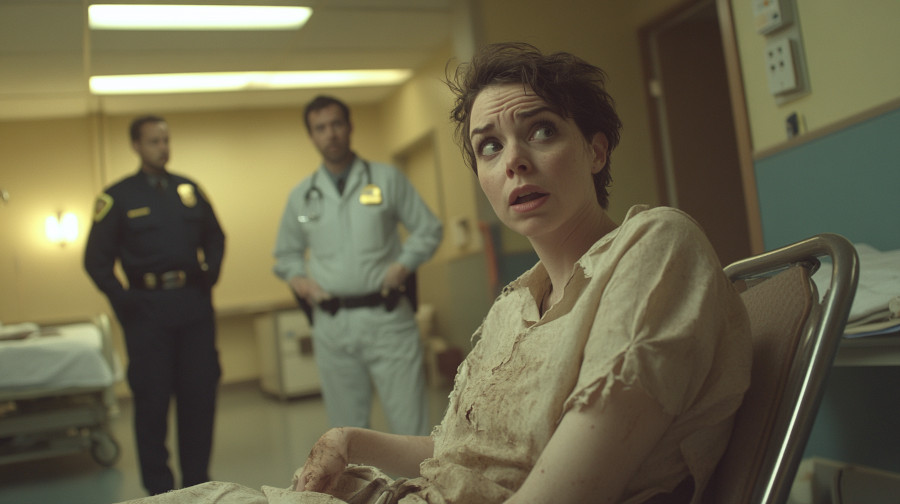 Scared woman in E.R.