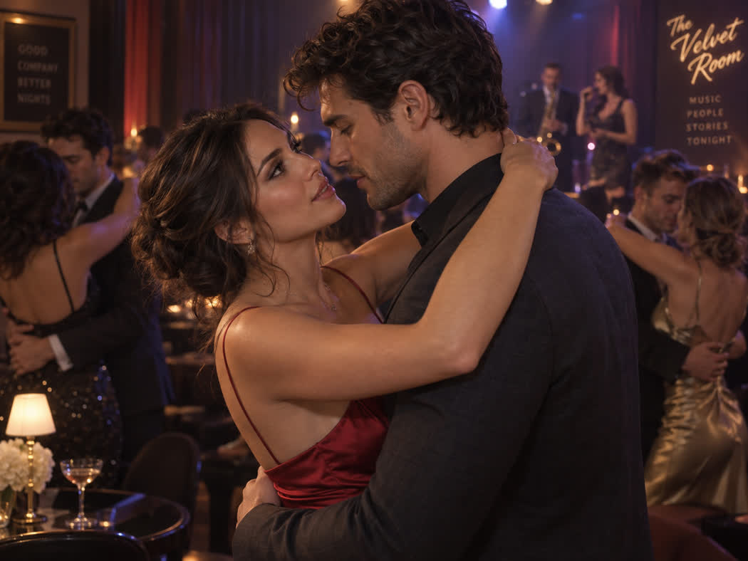 Attractive couple slow-dancing