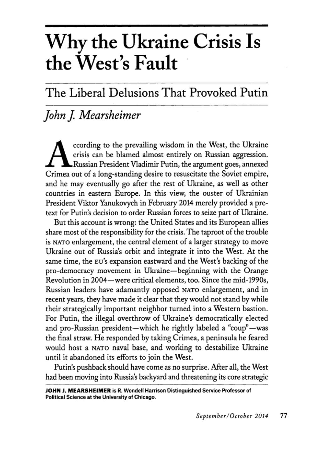 Why the Crisis in Ukraine is the West's fault