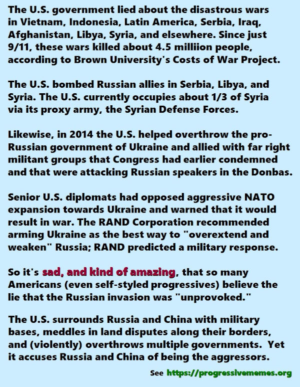 Sad, and kind of amazing, that so many people believe U.S. government lies about the war in Ukraine