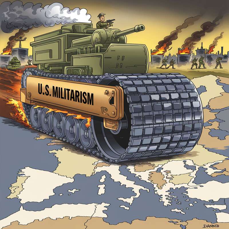 U.S. militarism as a steamroller detroying Europe