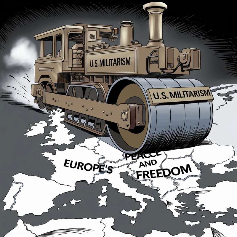 U.S. militarism as a steamroller detroying Europe